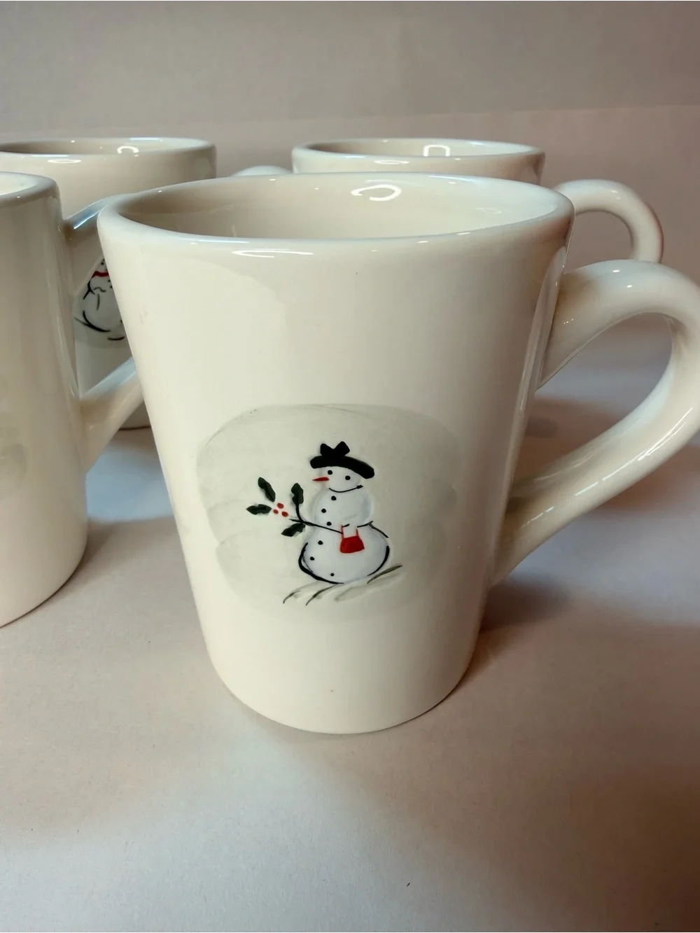 Williams Sonoma Snowman Mugs Set of 6 White Ceramic Holiday Winter Box Vintage